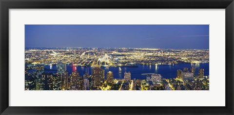 Framed Aerial View Of Buildings Lit Up At Dusk, Manhattan Print