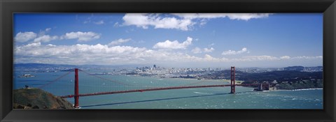 Framed High angle view of a suspension bridge across a bay, Golden Gate Bridge, San Francisco, California, USA Print