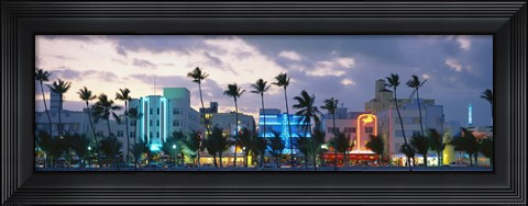 Framed Buildings Lit Up At Dusk, Ocean Drive, Miami Beach, Florida, USA Print