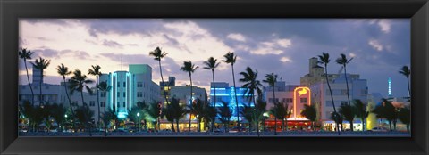 Framed Buildings Lit Up At Dusk, Ocean Drive, Miami Beach, Florida, USA Print