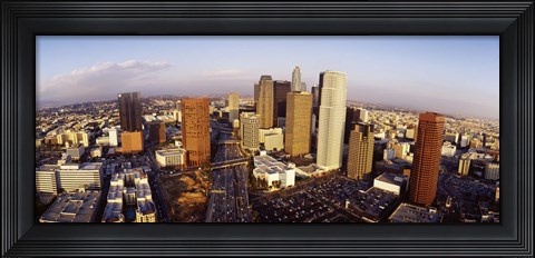 Framed High angle view of the Financial District, Los Angeles, California, USA Print