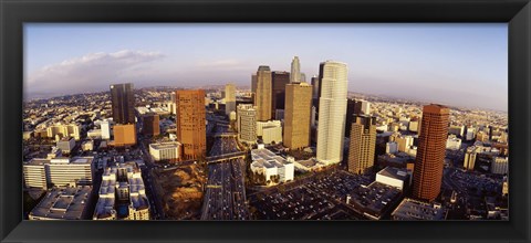 Framed High angle view of the Financial District, Los Angeles, California, USA Print