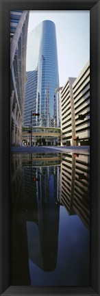 Framed Reflection of buildings on water, Houston, Texas, USA Print