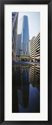 Framed Reflection of buildings on water, Houston, Texas, USA Print