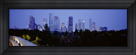 Framed Buildings lit up at dusk, Houston, Texas Print