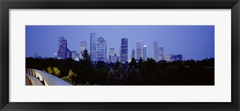 Framed Buildings lit up at dusk, Houston, Texas Print