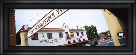 Framed Low angle view of a commercial signboard, Fort Worth Stockyards, Fort Worth, Texas, USA Print