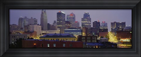 Framed Buildings lit up at dusk, Kansas City, Missouri, USA Print