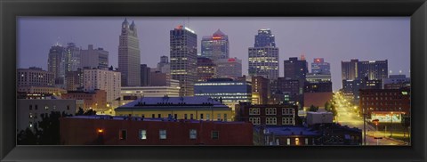 Framed Buildings lit up at dusk, Kansas City, Missouri, USA Print