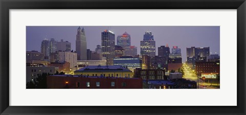 Framed Buildings lit up at dusk, Kansas City, Missouri, USA Print