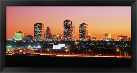 Framed Fort Worth at dusk, Texas Print