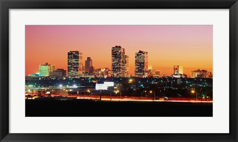 Framed Fort Worth at dusk, Texas Print