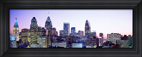 Framed Philadelphia Lit Up At dusk Print