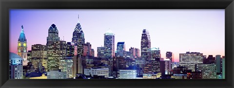 Framed Philadelphia Lit Up At dusk Print