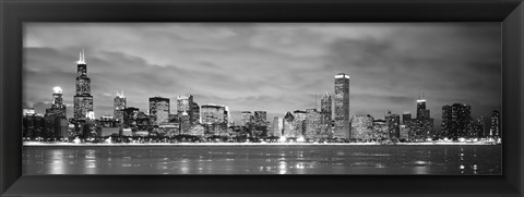 Framed Black and White view of Buildings at the waterfront, Chicago, Illinois Print