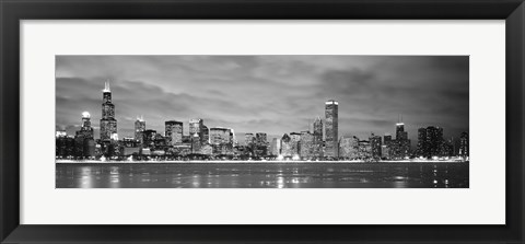 Framed Black and White view of Buildings at the waterfront, Chicago, Illinois Print