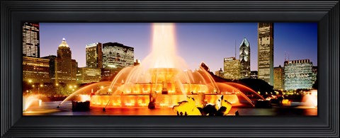 Framed Fountain lit up at dusk, Buckingham Fountain, Chicago, Illinois, USA Print