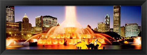 Framed Fountain lit up at dusk, Buckingham Fountain, Chicago, Illinois, USA Print