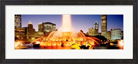 Framed Fountain lit up at dusk, Buckingham Fountain, Chicago, Illinois, USA Print