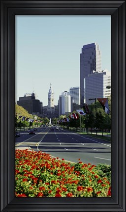 Framed Buildings in a city, Benjamin Franklin Parkway, Philadelphia, Pennsylvania, USA Print