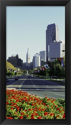 Framed Buildings in a city, Benjamin Franklin Parkway, Philadelphia, Pennsylvania, USA Print