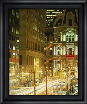 Framed Building lit up at night, City Hall, Philadelphia, Pennsylvania, USA Print