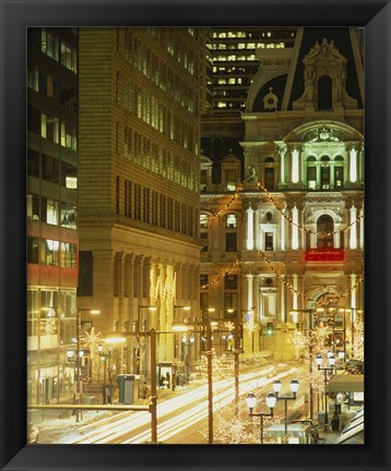 Framed Building lit up at night, City Hall, Philadelphia, Pennsylvania, USA Print