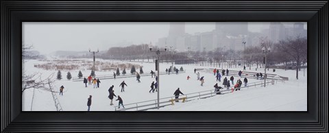 Framed Group of people ice skating in a park, Bicentennial Park, Chicago, Cook County, Illinois, USA Print