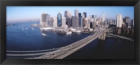 Framed Aerial View Of Brooklyn Bridge, Lower Manhattan, NYC, New York City, New York State, USA Print