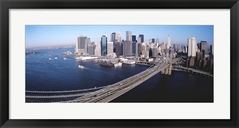 Framed Aerial View Of Brooklyn Bridge, Lower Manhattan, NYC, New York City, New York State, USA Print