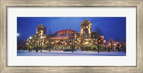 Framed Facade Of A Building Lit Up At Dusk, Navy Pier, Chicago, Illinois, USA Print