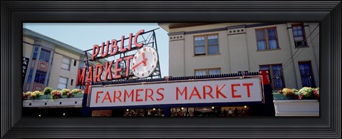 Framed Low angle view of buildings in a market, Pike Place Market, Seattle, Washington State, USA Print