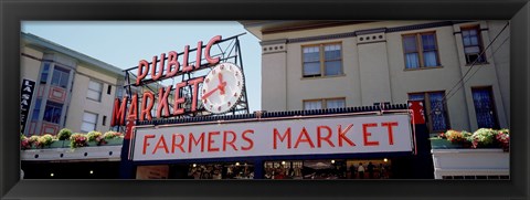 Framed Low angle view of buildings in a market, Pike Place Market, Seattle, Washington State, USA Print