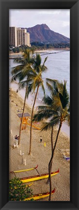 Framed High angle view of tourists on the beach, Waikiki Beach, Honolulu, Oahu, Hawaii, USA Print