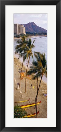 Framed High angle view of tourists on the beach, Waikiki Beach, Honolulu, Oahu, Hawaii, USA Print