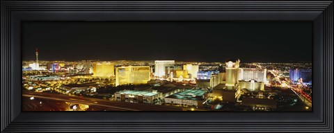 Framed High Angle View Of Buildings Lit Up At Night, Las Vegas, Nevada Print