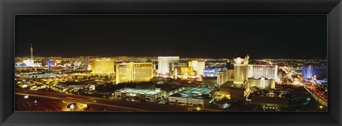 Framed High Angle View Of Buildings Lit Up At Night, Las Vegas, Nevada Print