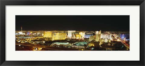 Framed High Angle View Of Buildings Lit Up At Night, Las Vegas, Nevada Print