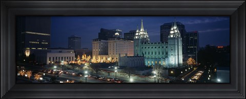Framed Temple lit up at night, Mormon Temple, Salt Lake City, Utah, USA Print