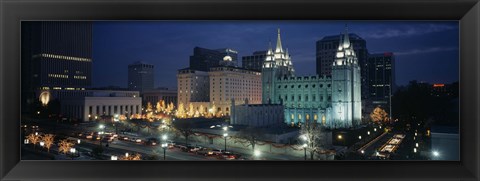 Framed Temple lit up at night, Mormon Temple, Salt Lake City, Utah, USA Print