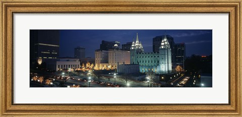 Framed Temple lit up at night, Mormon Temple, Salt Lake City, Utah, USA Print