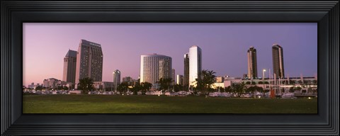 Framed Marina Park And Skyline At Dusk, San Diego, California, USA Print