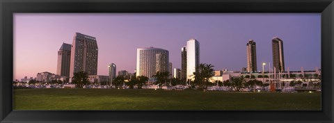 Framed Marina Park And Skyline At Dusk, San Diego, California, USA Print
