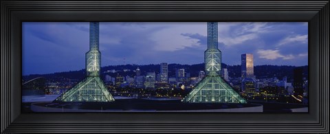 Framed Towers Lit Up At Dusk, Convention Center, Portland, Oregon, USA Print