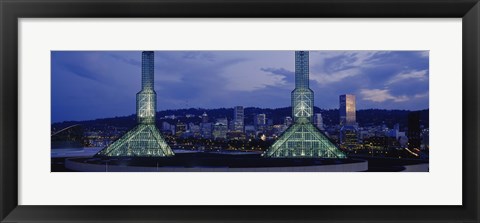 Framed Towers Lit Up At Dusk, Convention Center, Portland, Oregon, USA Print