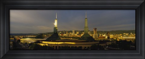 Framed Towers Illuminated At Dusk, Convention Center, Portland, Oregon, USA Print