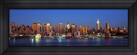 Framed Panoramic View of New York City from the Water at Night Print