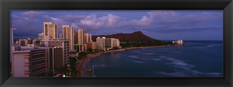 Framed High Angle View Of Buildings On The Beach, Waikiki Beach, Oahu, Honolulu, Hawaii, USA Print