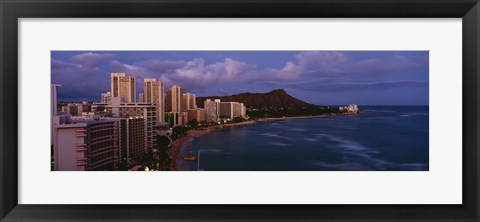 Framed High Angle View Of Buildings On The Beach, Waikiki Beach, Oahu, Honolulu, Hawaii, USA Print