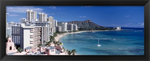 Framed Buildings at the waterfront, Waikiki Beach, Honolulu, Oahu, Maui, Hawaii, USA Print